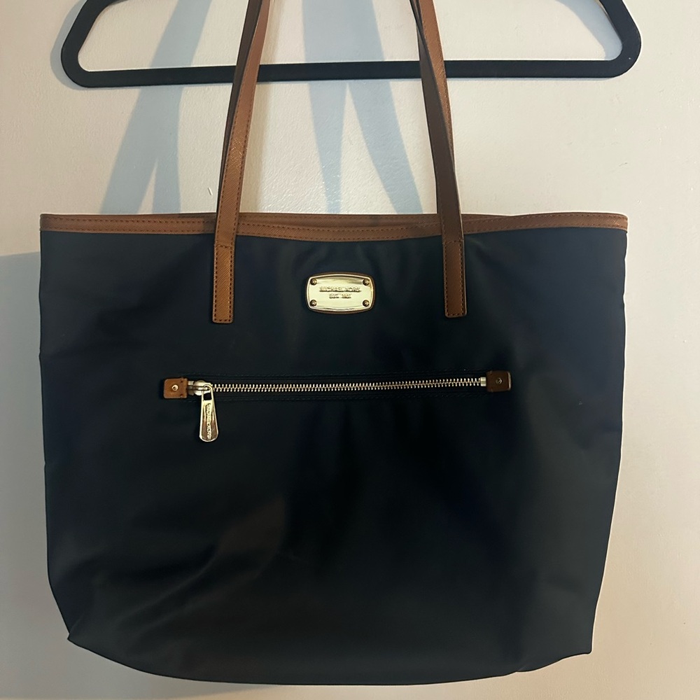 Michael Kors Navy Tote with Brown Straps